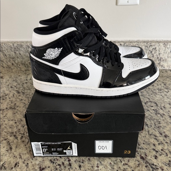 Jordan High-Top Sneakers in Black and White Patent - Picture 2 of 5